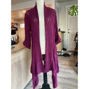 Coldwater Creek Magenta Purple Pointelle Knit Duster Cardigan Open Front Medium